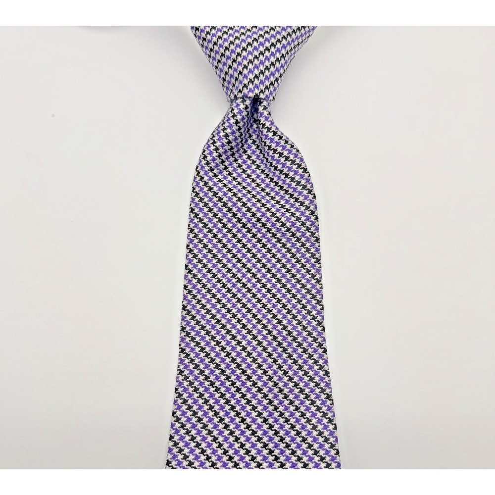 Lauren RL Silk Tie Men 57"x3.5" Gray Purple Houndstooth Jacquard